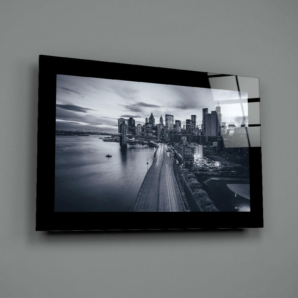 New York Skyline Monochrome Glass Wall Art