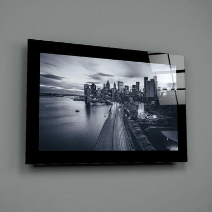 New York Skyline Monochrome Glass Wall Art