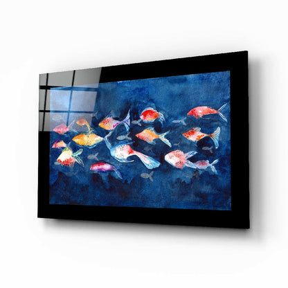 Colorful Fishes watercolor glass wall art