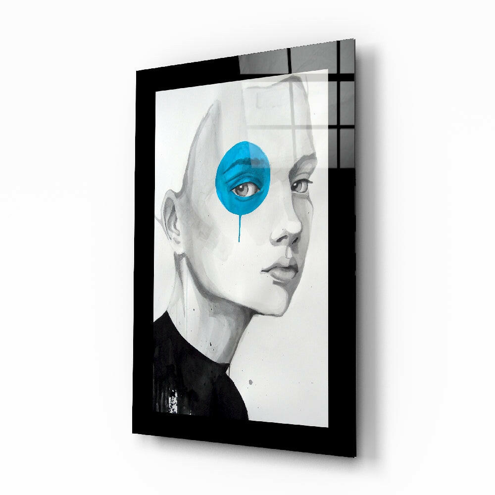 Blue Vision cyan portrait glass wall art