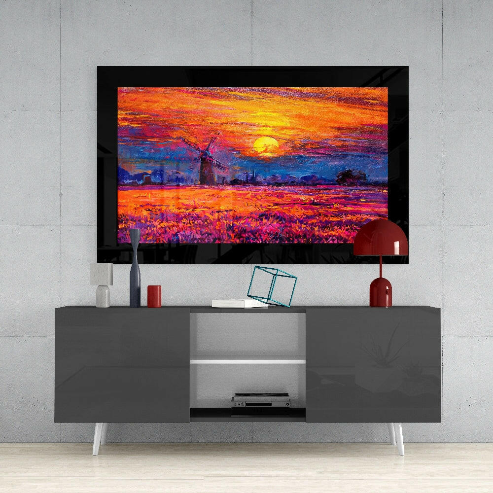 Mill in the Field Glass Wall Art