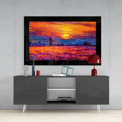 Mill in the Field Glass Wall Art