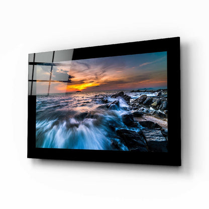 Combatant sea storm seascape glass wall art
