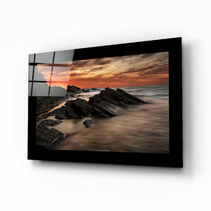 Calm sea sunset tempered glass wall art
