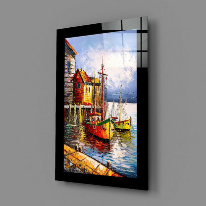 Fishing Town Harbor Glass Wall Art