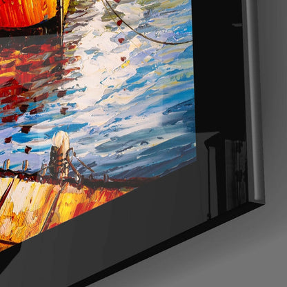 Fishing Town Harbor Glass Wall Art