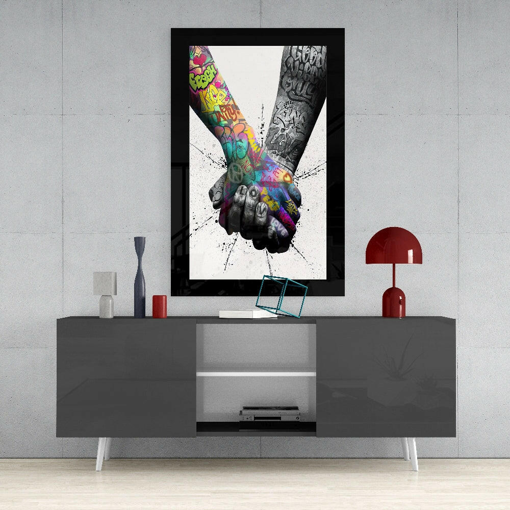 Graffiti Handshake Glass Wall Art