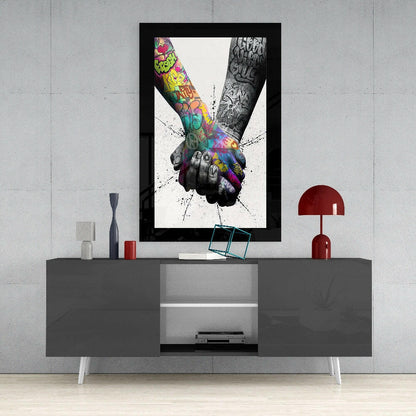 Graffiti Handshake Glass Wall Art