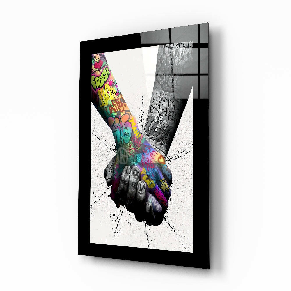 Graffiti Handshake Glass Wall Art rainbow tattoo