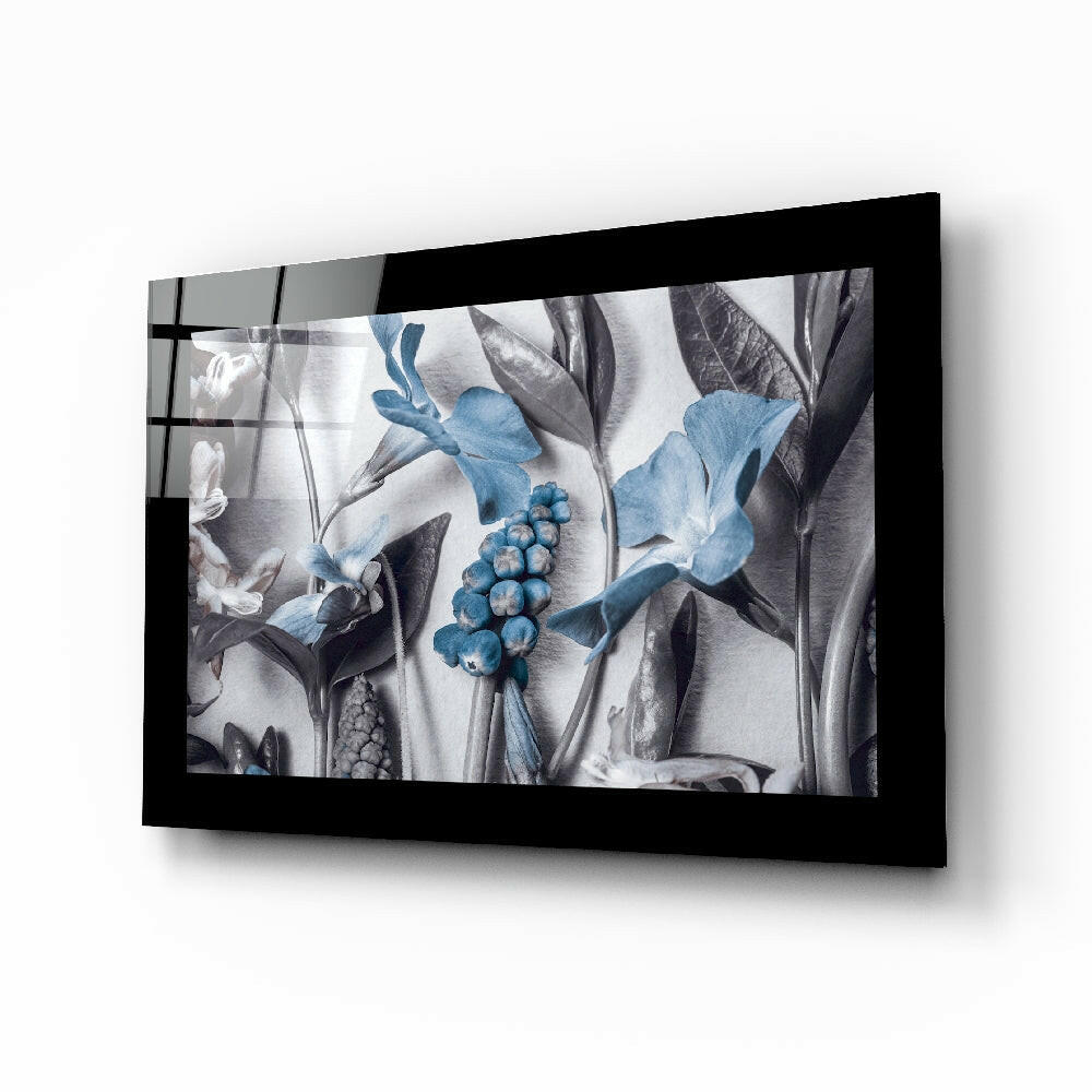Cobalt floral arrangement glass wall art