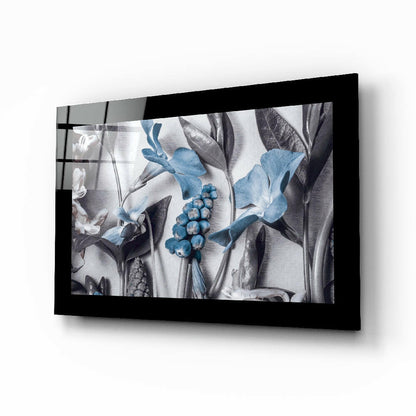 Cobalt floral arrangement glass wall art