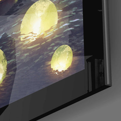 Glowing Moon Boatman Fantasy Glass Wall Art