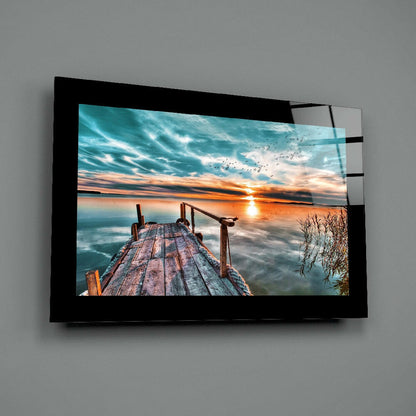 Turquoise Sunset Dock Glass Wall Art