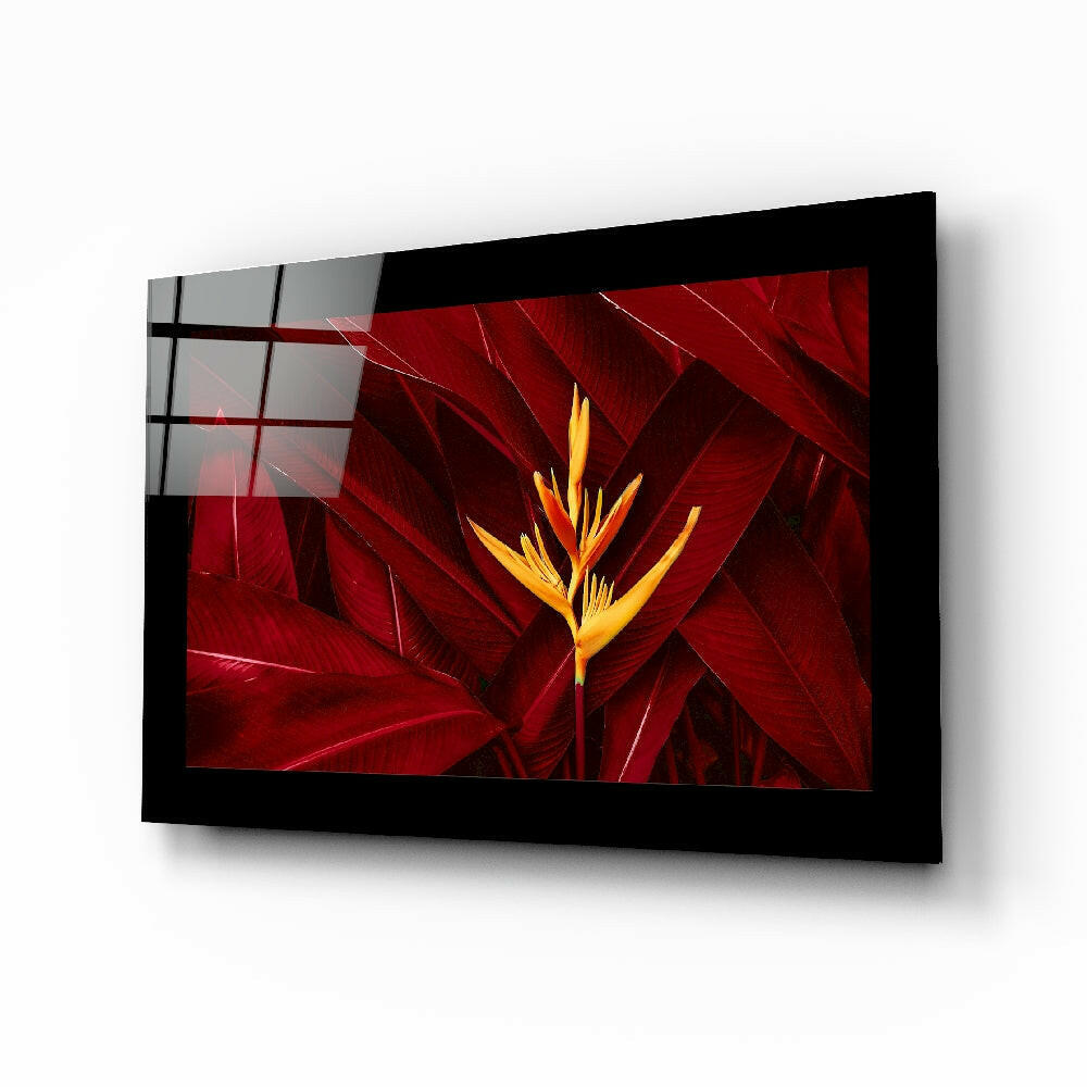 Yellow Heliconia Crimson Leaves Art