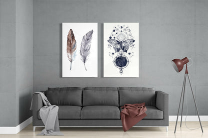 Feathers and Butterfly Glass Wall Art