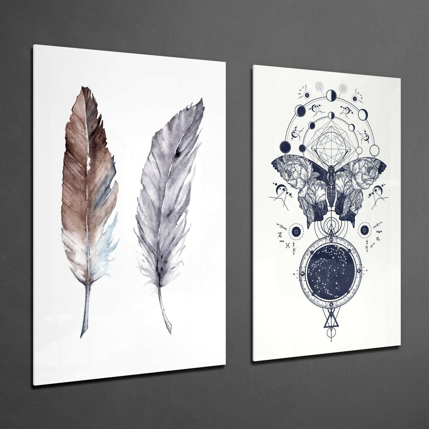 Feathers and Butterfly Glass Wall Art