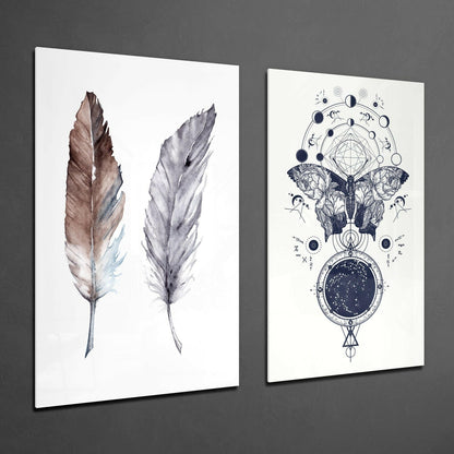 Feathers and Butterfly Glass Wall Art