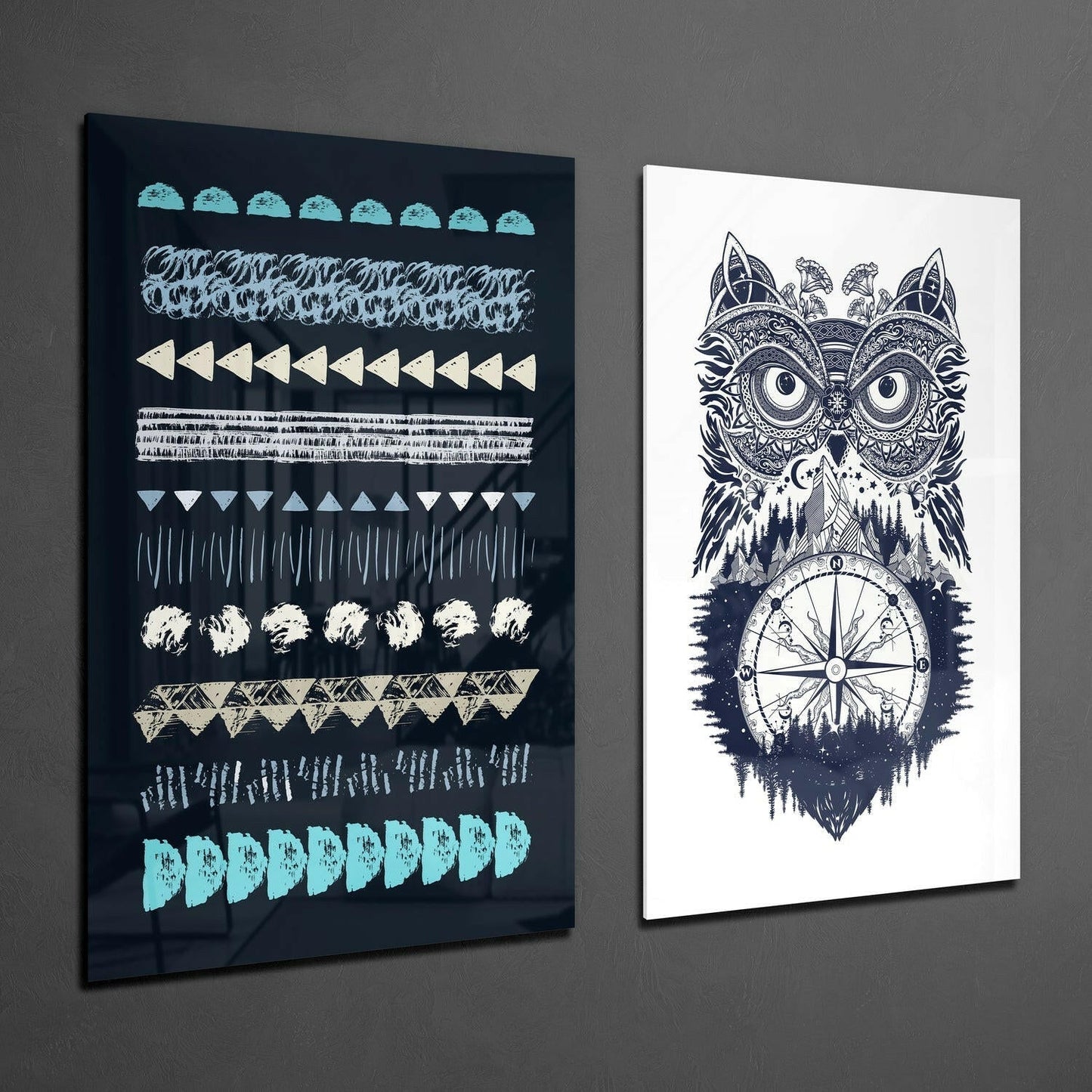 Owl and Shapes 2-Piece Glass Wall Art Set