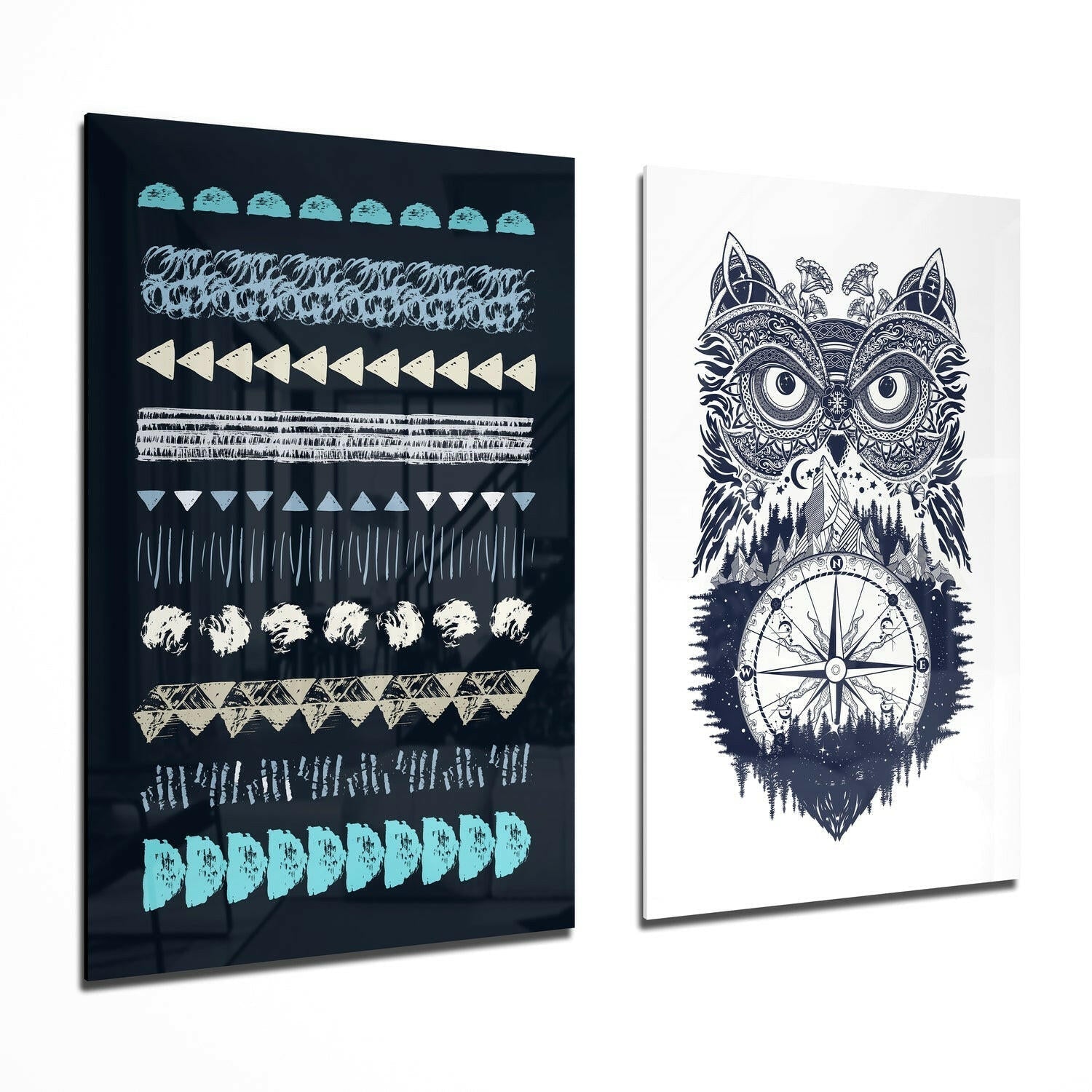 Owl and Shapes 2-Piece Glass Wall Art Set