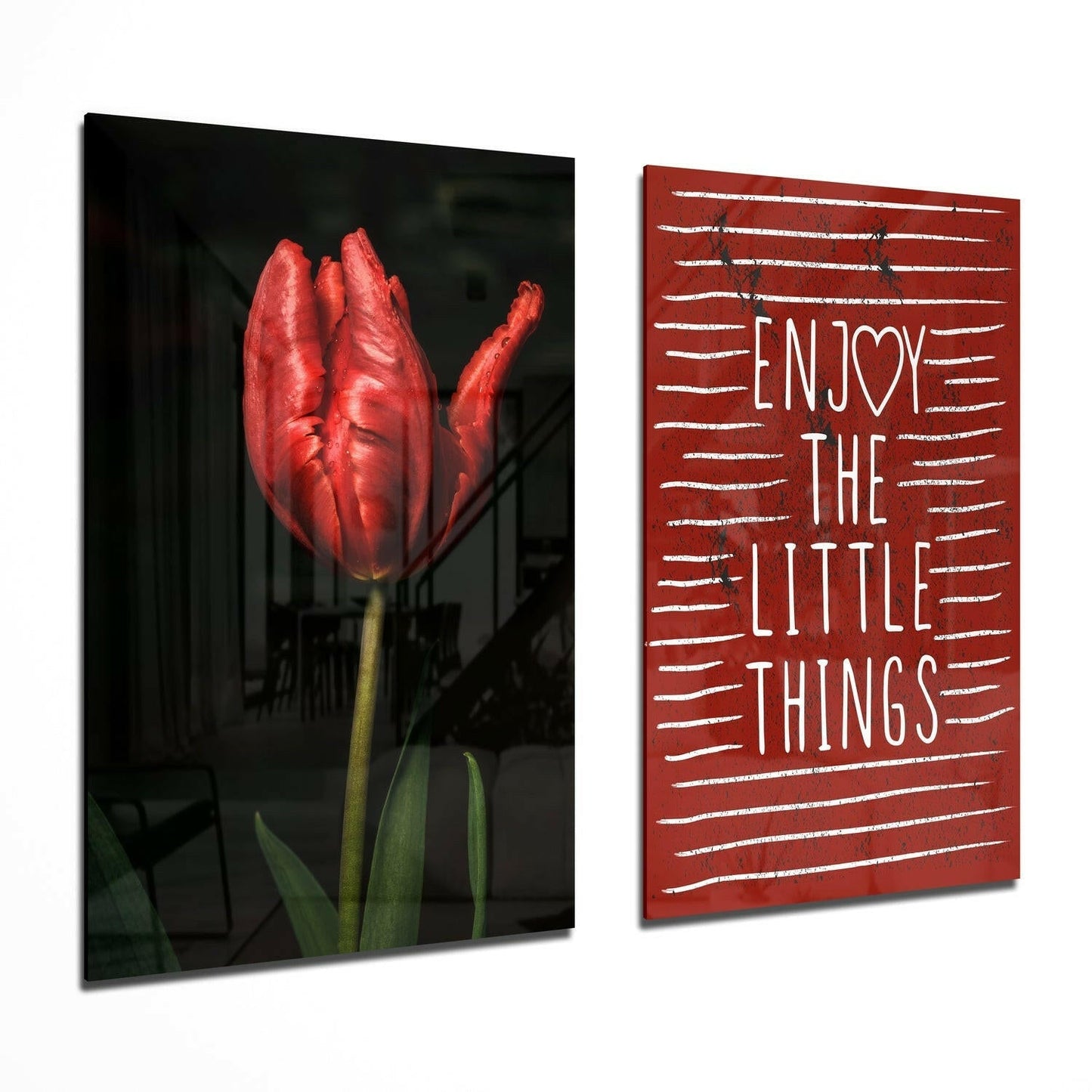 Enjoy the Little Things glass wall art two-piece set on a wall