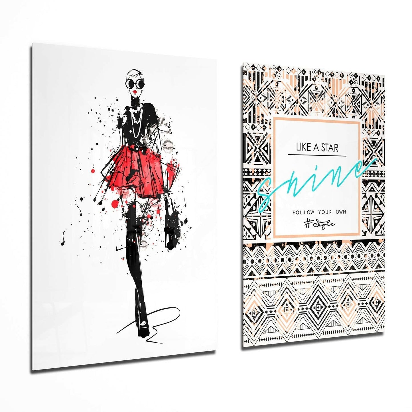 Follow Your Own Style glass wall art two-piece set on a wall