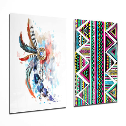 Indian Style glass wall art two-piece set on a wall
