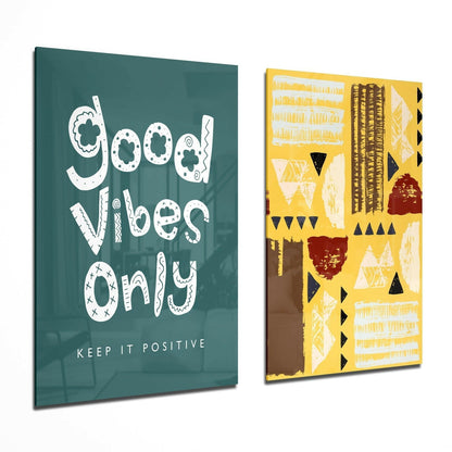 Good Vibes Only glass wall art two-piece set on a wall