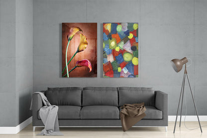 Tulips and Shapes Glass Wall Art