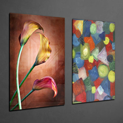 Tulips and Shapes Glass Wall Art