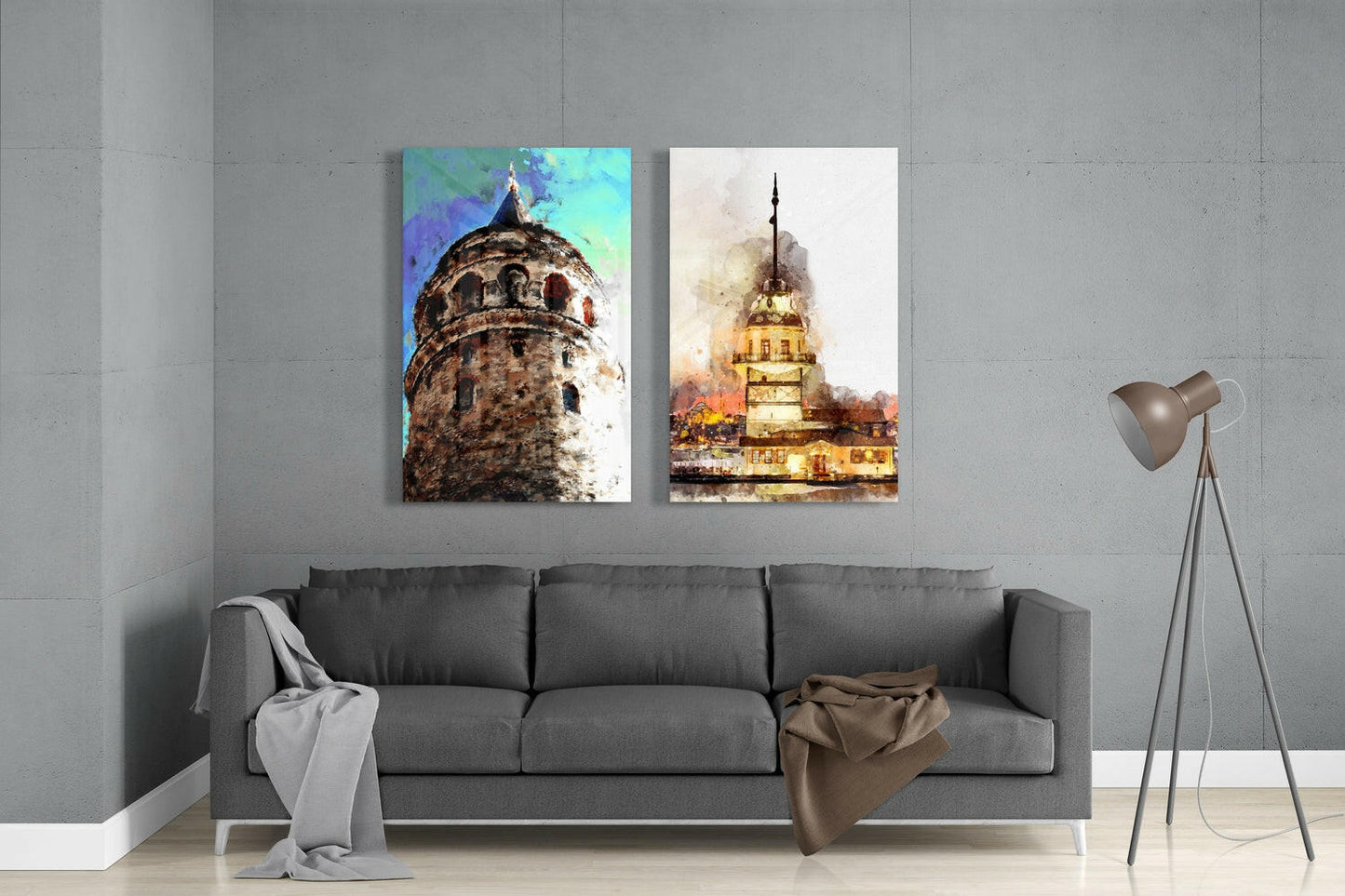 Galata Tower and Maiden's Tower Glass Wall Art