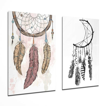 Dreamcatcher glass wall art two-piece set on a wall