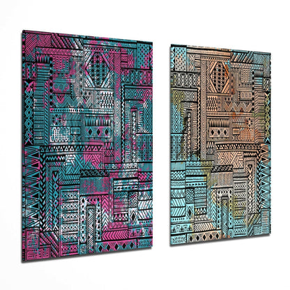 Ethnic Patterns glass wall art two-piece set on a wall