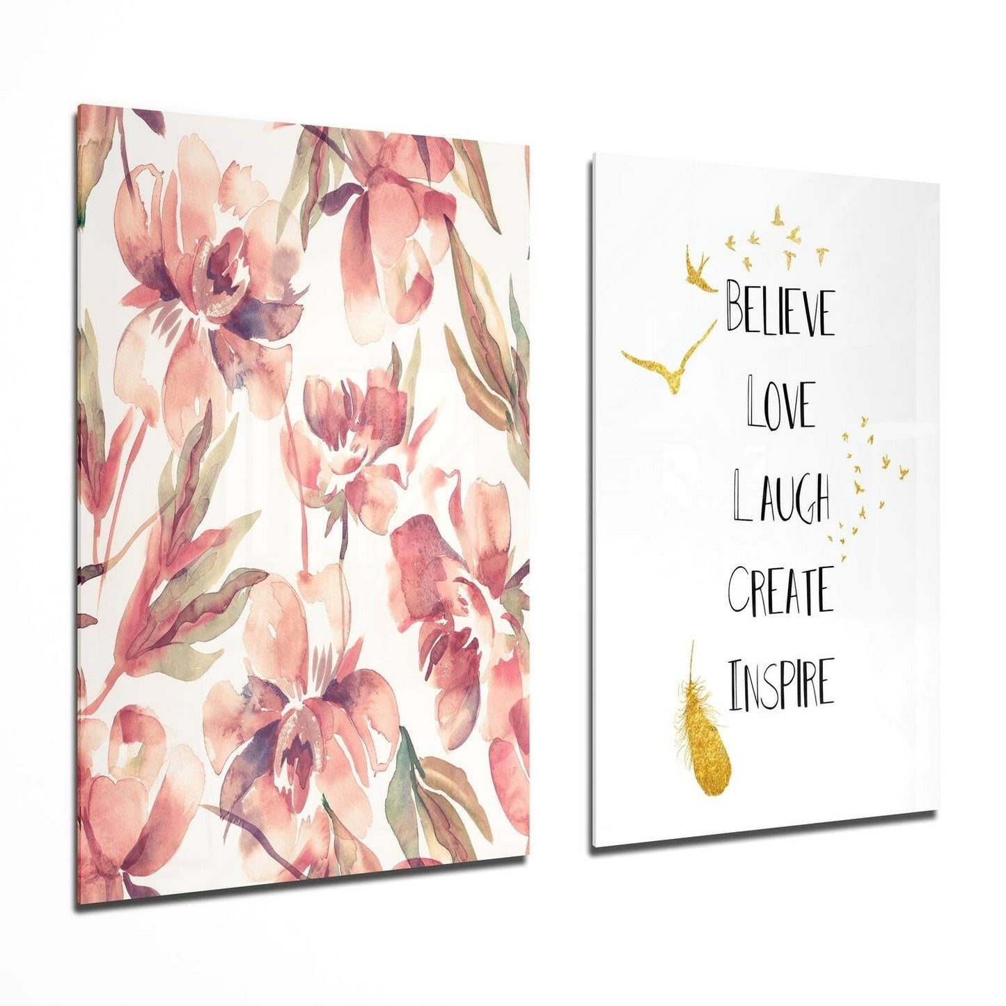 The Way of Happy Life glass wall art two-piece set on a wall