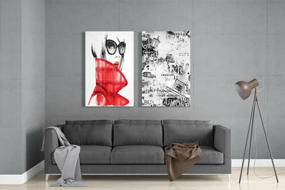 Women in Red Glass Wall Art