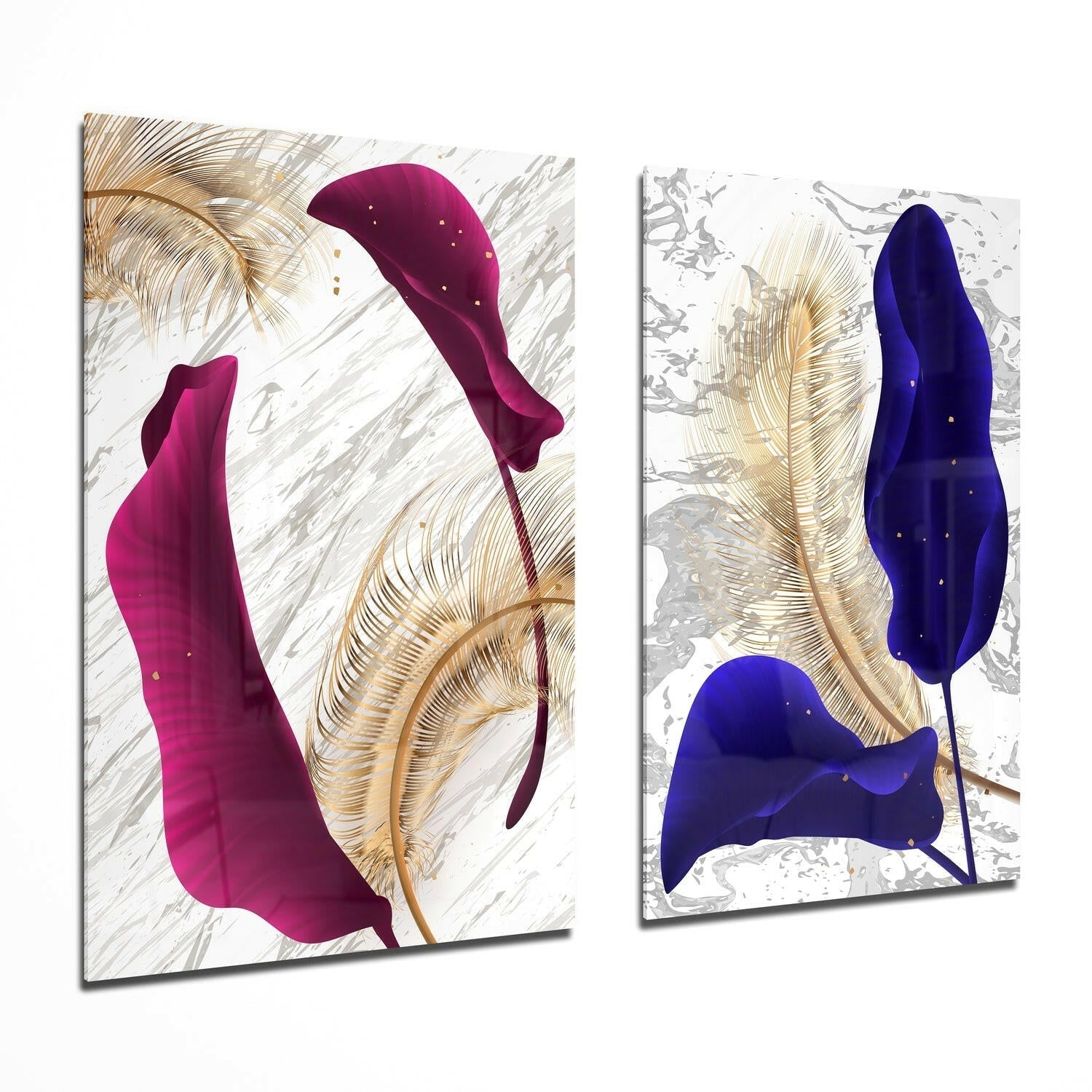Leaves 2-piece glass wall art