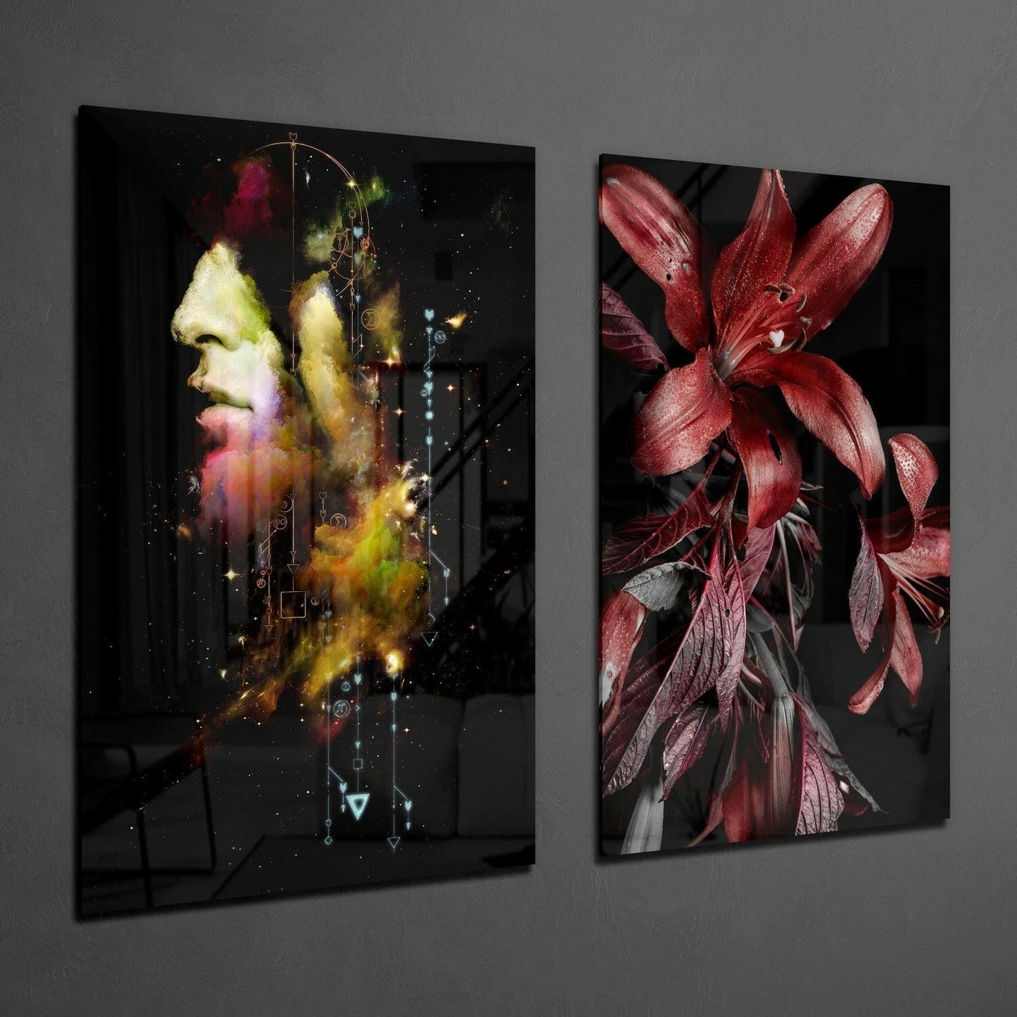 Man and Flower 2-Piece Glass Wall Art Set