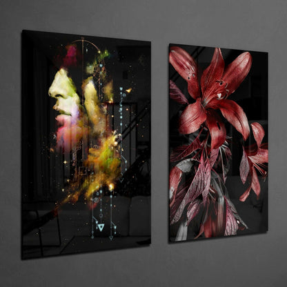 Man and Flower 2-Piece Glass Wall Art Set