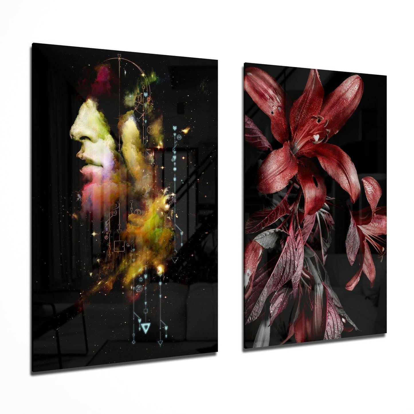 Man and Flower 2-piece glass wall art