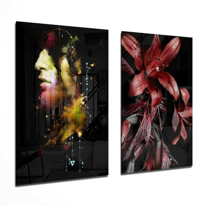 Man and Flower 2-piece glass wall art