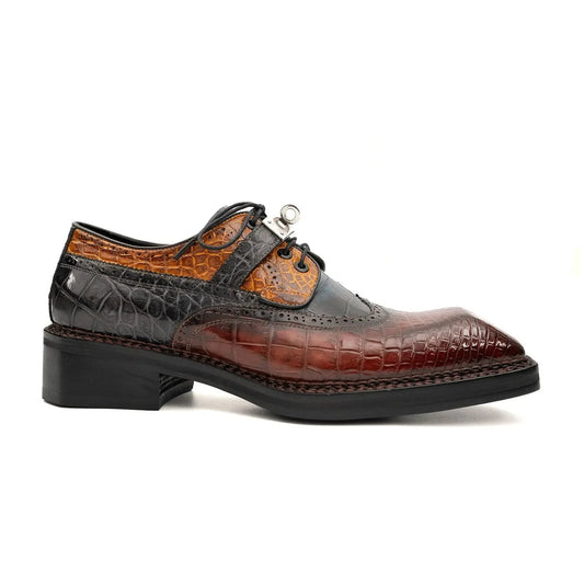 DIVINCH crocodile leather dress shoes with Norwegian welt wingtip brogue metal buckle detail luxury formal