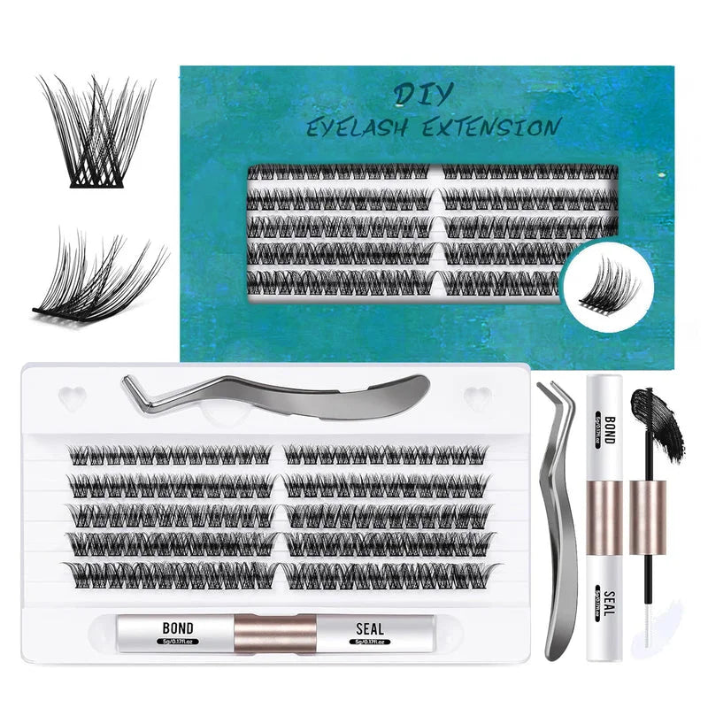 DIY eyelash extension tray showing multiple lash cluster lengths for customized volume and shape