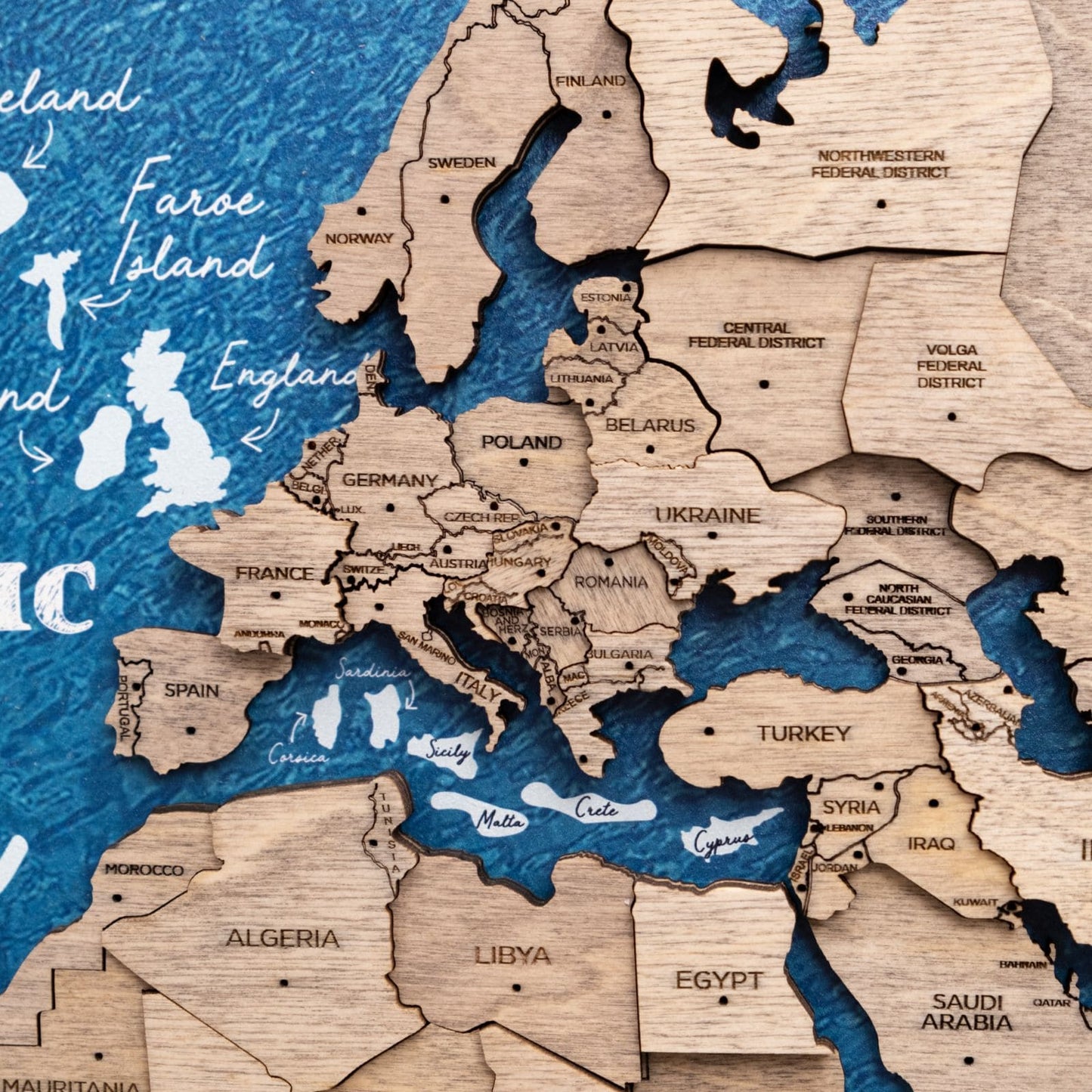 3D Wooden Panel World Map Wall Art - Terra