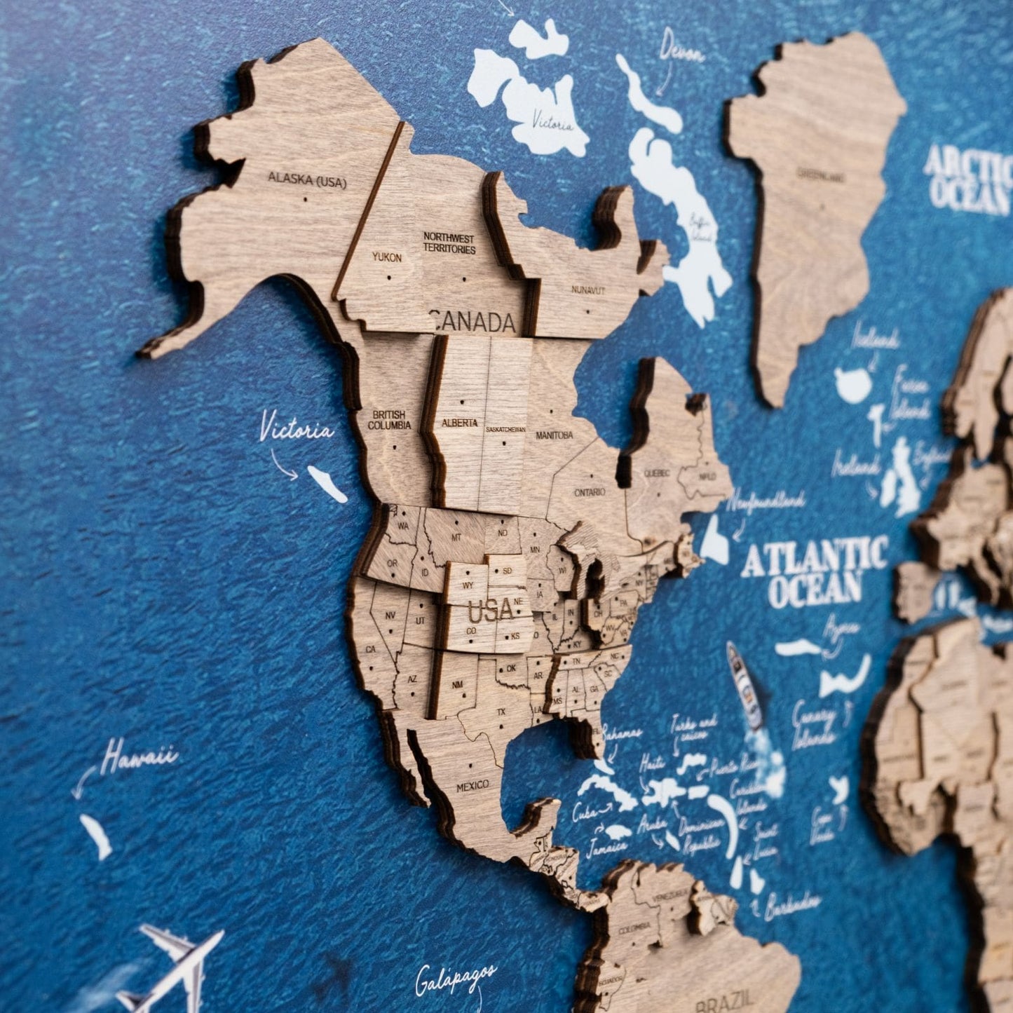 3D Wooden Panel World Map Wall Art - Terra