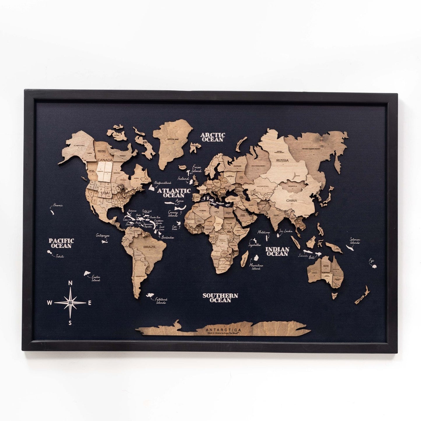 3D Wooden Panel World Map Wall Art - Terra