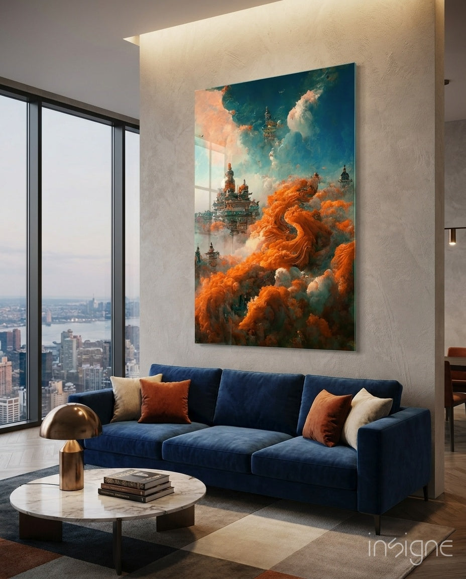 Dream Castle glass wall art featuring a floating baroque citadel