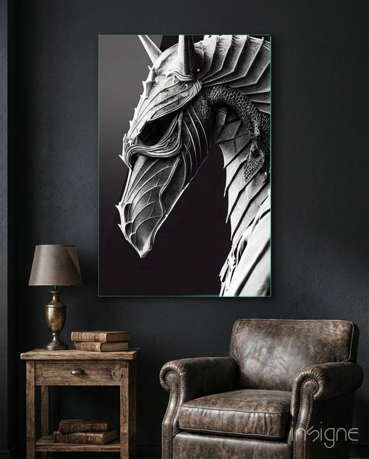 Iron Dragon armored dragon glass wall art