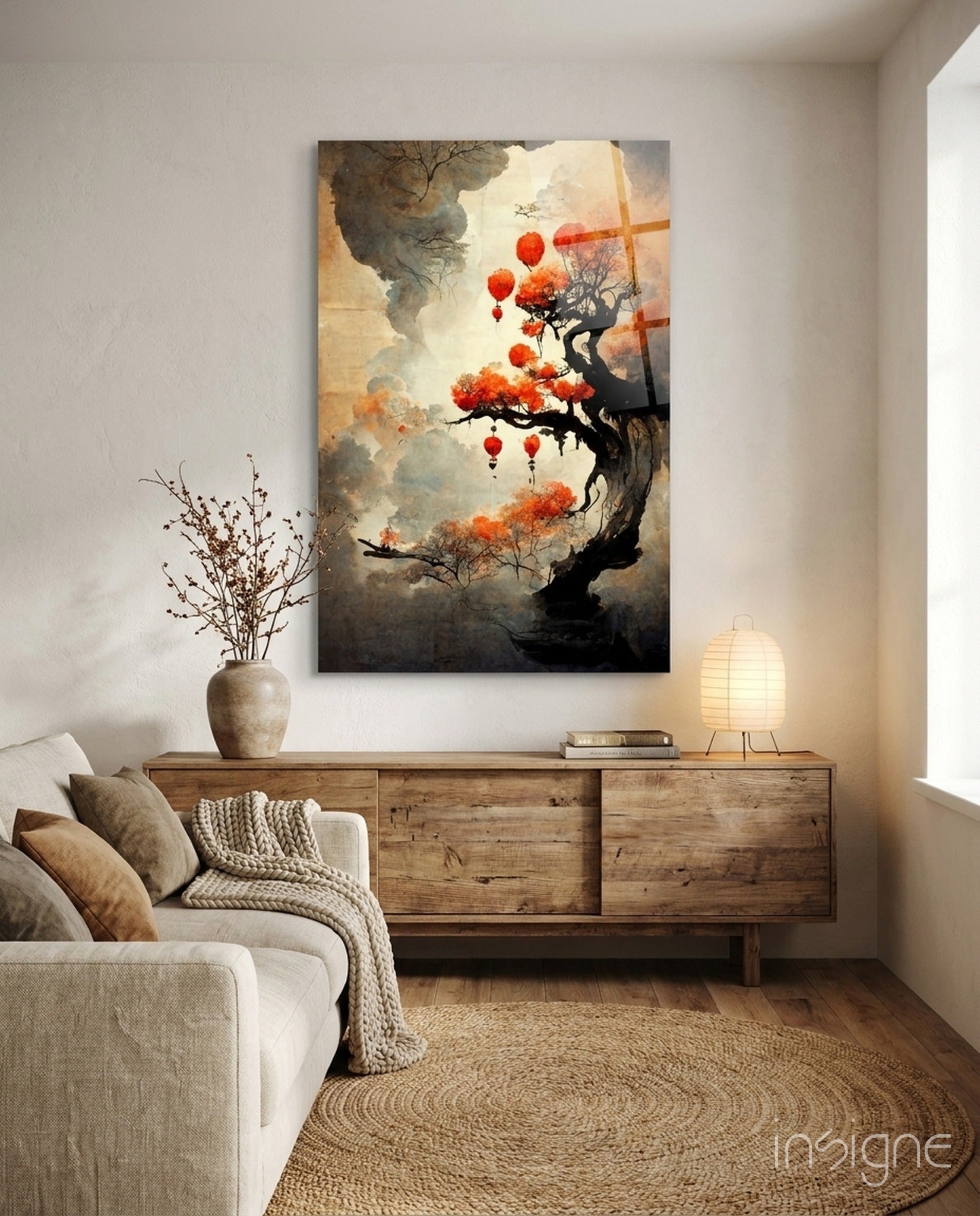 Tree of Hope lantern bonsai glass wall art