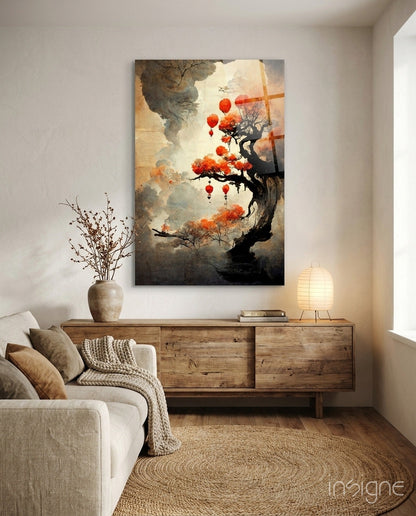 Tree of Hope lantern bonsai glass wall art
