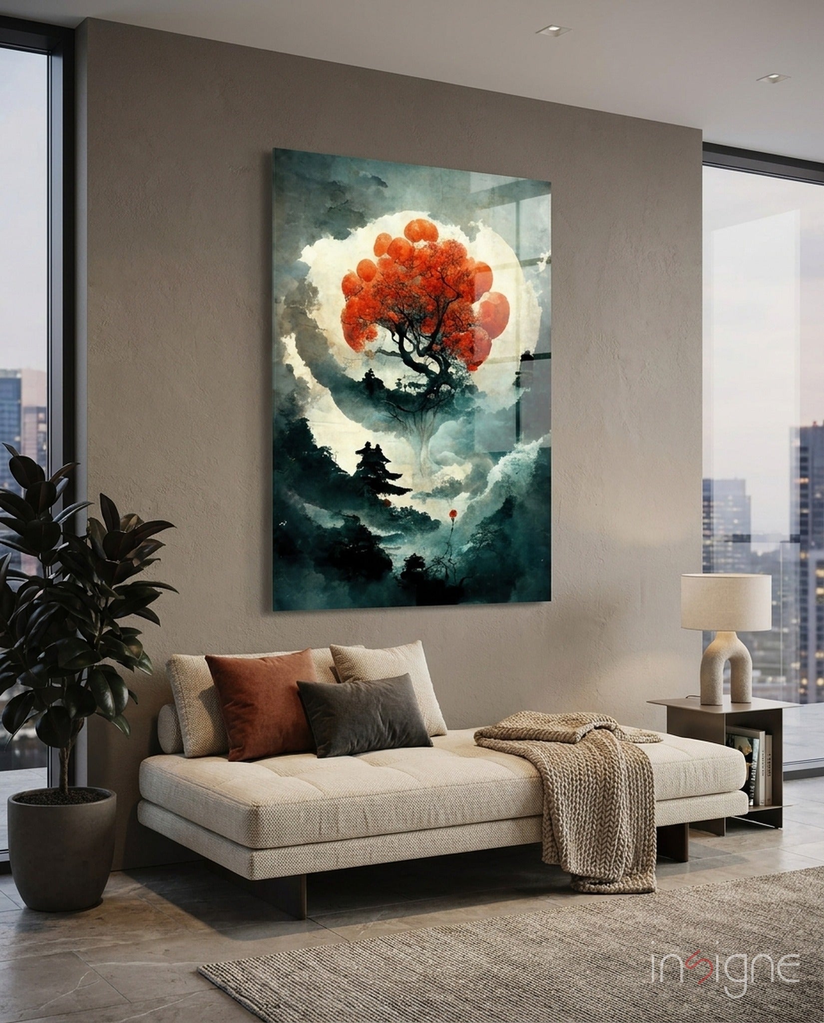 Tree of Life moonlit blossom tree glass wall art