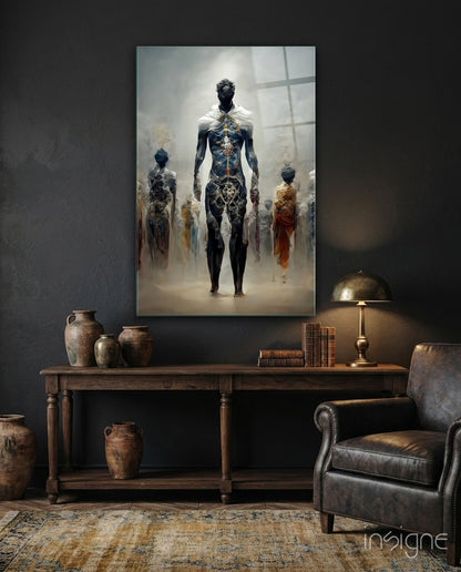 Fighters of the New Age faceless figure glass wall art